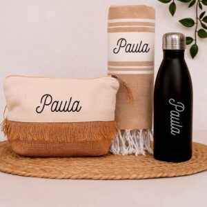 Pack neceser, pareo/toalla y botella termo 1L