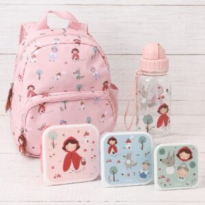 Set de Mochila, Botella Tritán y Cajitas de Almuerzo caperucita personalizado