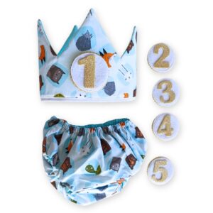 Pack de cumpleaños con corona y cubrepañal forest
