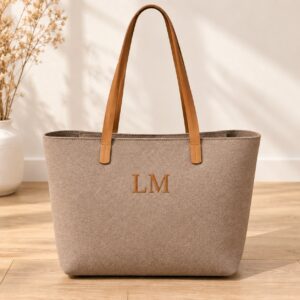 Bolso fieltro con asa piel