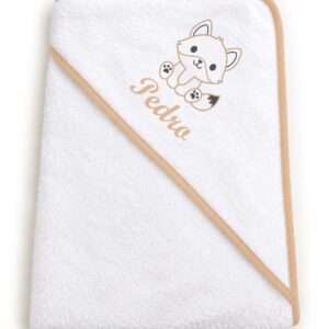 Capa de baño bordada con nombre zorro