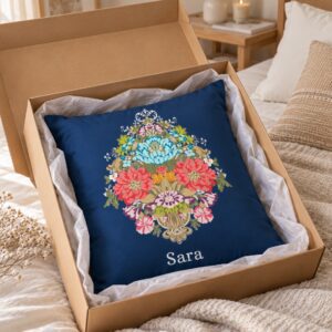 Cojín floral “Sara” en caja de regalo