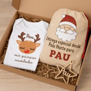 Pack Primera Navidad Personalizado para Bebé | Body, Saco y Estrella