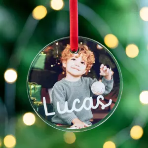 Adorno navideño con foto de metacrilato